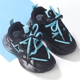 Oh! Pair Slip On Sneakers with Lace Up Closure & Star Applique - Black-image-49