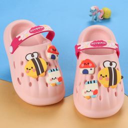 Oh! Pair Back Strap Closure Clogs With Honey Bee Applique- Pink-image-61