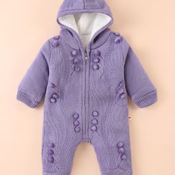 Yellow Apple Knit Full Sleeves Hooded Romper - Lilac-image-39