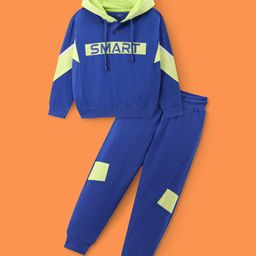 Ollington St. 100% Cotton Knit Full Sleeves Hooded Sweatshirt & Joggers Set With Text Print - Navy & Green-picture-25