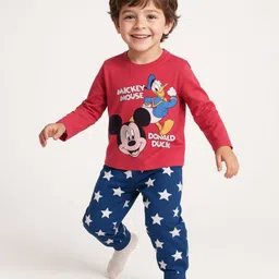 Babyhug Disney Single Jersey Knit Full Sleeves Night Suit with Mickey Mouse & Friends Graphics - Navy Blue & Red-picture-26