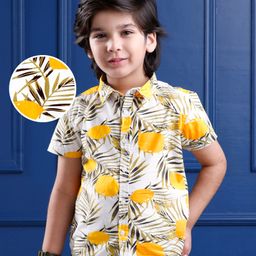 Mark & Mia Cotton Woven Half Sleeves Shirt With Tree Print - White-image-54