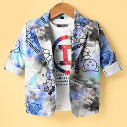 Dapper Dudes Full Sleeves Bear Face Printed Tie Dye Blazer With Tee - Royal Blue-image-51