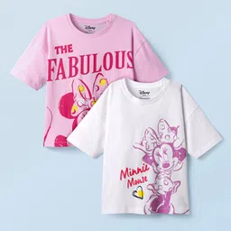 HoneyHap Disney Single Jersey Knit Drop Shoulder Half Sleeves T-Shirts With Minnie Mouse Family Graphics Pack of 2 - Pink & White-image-65