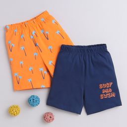 BUMZEE Cotton Woven Above Knee Length Shorts with Beach Theme Print Pack of 2 - Navy Blue & Orange-picture-28