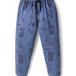 Evimo Single Jersey Knit Full Length Lounge Pant With Dino Skateboarding Print - Blue-image-37