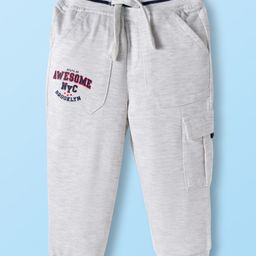 Babyhug Knit Full Length French Terry Lounge Pant With Text Print - White-picture-17