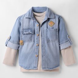 Little Kangaroos Denim Woven Full Sleeves Solid Color Shirt with Inner Tee - Light Blue-picture-6