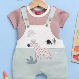 Jb Club Cotton Half Sleeves Deer Printed Dungaree With Tee Set - Green-picture-24