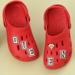 Yellow Bee Queen Word Applique Detailed Perforated Slingback Clogs - Red-picture-2