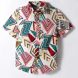 Under Fourteen Only Half Sleeves Geometric Printed Shirt - Cream-picture-2