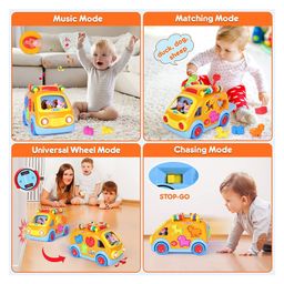 NEGOCIO Innovative Vehicle Happy Bus Toy With Music& Lights & Blocks Learning Educational Toy (Color May Vary) image 2