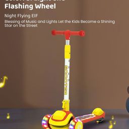 fab n funky 3 Wheel Foldable Scooter With Led Light Up Deck & Wheel with 4 Level Adjustable Handle Bar - Red Yellow image 2