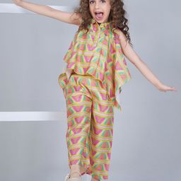 Peppermint Girls Printed Shirt Collar Top With Pyjamas-image-17