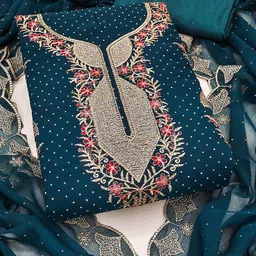 HERE&NOW Floral Embroidered Beads and Stones Georgette Unstitched Dress Material-image-94