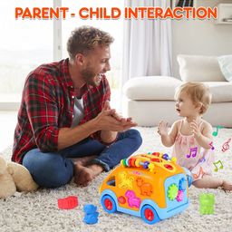 NEGOCIO Innovative Vehicle Happy Bus Toy With Music& Lights & Blocks Learning Educational Toy (Color May Vary) image 3