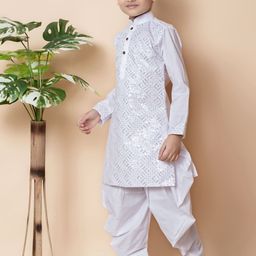 NFC CREATION Boys Embroidered Regular Sequinned Pure Cotton Kurta with Patiala image 5
