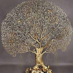 Exotic India Gold Toned Textured Brass Floral Hanging Wall Decor-picture-40