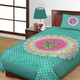 Salgia Green & Pink Floral Printed 144 TC Single Bedsheet Sets-2.25 m x 1.45 m-image-47
