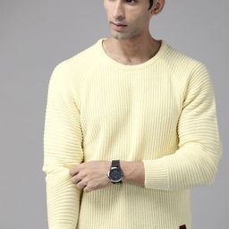 Roadster Men Cream-Coloured Solid Pullover-image-10
