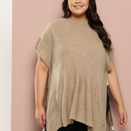 Sztori Plus Size Side Slits Longline Poncho-image-16