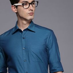 Louis Philippe Men Blue Solid Classic Fit Pure Cotton Casual Shirt-image-98