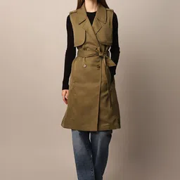 ONLY Women Sleeveless Double-Breasted Knee Length Trench Coat-picture-15