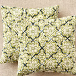 Home Centre Ebony Grace Dunbar Green & White 2 Pieces Cotton Printed Filled Cushions-28