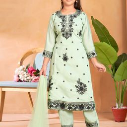 Aarika Girls Floral Printed Regular Pure Silk Kurta with Palazzos & With Dupatta-picture-6
