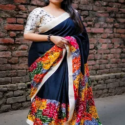 Sadika Floral Zari Silk Blend Ikat Saree-33