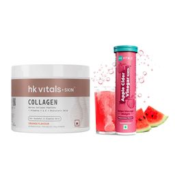 HealthKart HK Vitals Skin Radiance Collagen 100 g Orange & ACV Effervescent 15 Tabs Watermelon Combo-12