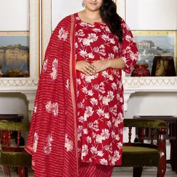 Swasti Women Floral Printed Regular Sequinned Pure Cotton Kurta with Trousers & With Dupatta-picture-24
