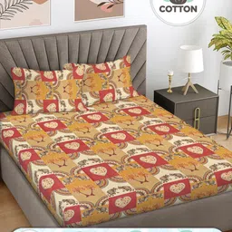 FABINALIV Yellow & Red Ethnic Printed 300 TC Cotton King Bedsheet 2.50 m x 2.25 m-20