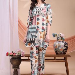 KALINI Quirky Printed Pure Cotton Tunic & Trousers Co-Ord Set-image-34