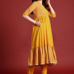 Anouk Women Floral Printed Angrakha Gotta Patti Kurta with Trousers & Dupatta-1