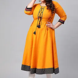 IKRASS Women Plus Size Woven Design Embroidered Daily Cotton Anarkali Kurta-39