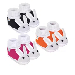 Neska Moda 12 To 18 Month Non Slip Baby Boys & Girls Pack of 3 Pair Cotton Rabbit Slip On Booties (Toe to Heel Length - 14 cm, Black, Rani, Orange)-image-11