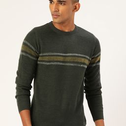 Monte Carlo Men Olive Green & Yellow Striped Pullover-picture-29