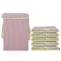 Kuber Industries 6-Pcs Maroon Striped Foldable LaundryBag75L-12