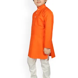 SG YUVRAJ Boys Orange & White Solid Kurta with Pyjamas image 3