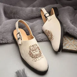 Men Cream Western Embellished Mules-image-63