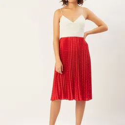 ANVI Be Yourself Women Red & White Printed Pleated A-Line Midi Skirt-image-94