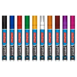Soni Office Mate Regular Acrylic Paint Marker 4.5 mm Bullet Tip Water Based Ink, Fade Resistant for Canvas, Paper Glass & More, Multicolor (Pack of 10)-image-29