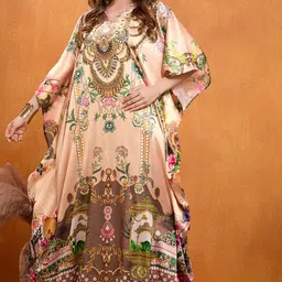 LABEL AARNA Floral Print Kimono Sleeve Satin Kaftan Maxi Dress-image-4