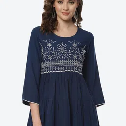 Rangriti Navy Blue Floral Embroidered Tiered Longline Top-image-72