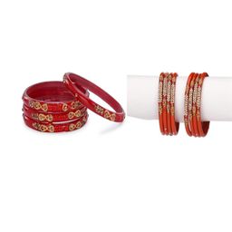 SOMIL Set Of 12 Red Artificial Stones & Beads Bangles-picture-13