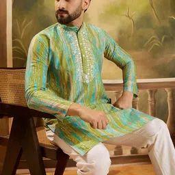 Sangria Men Abstract Printed Festive Silk Straight Kurta-picture-19