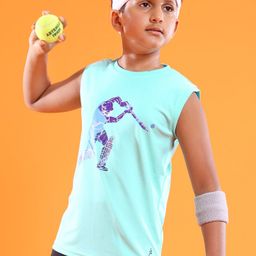Pine Active Skin Friendly & Breathable Sleeveless Cricket Print T-Shirt - Blue-image-64