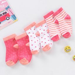 Cute Walk by Babyhug Non Terry Cotton Knit Ankle Length Anti Bacterial Socks Stripes & Dots Design Pack of 3 - Pink & White-image-98