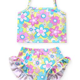 Babyhug Sleeveless Two Piece Swimsuit Floral  Print - Pink-image-17